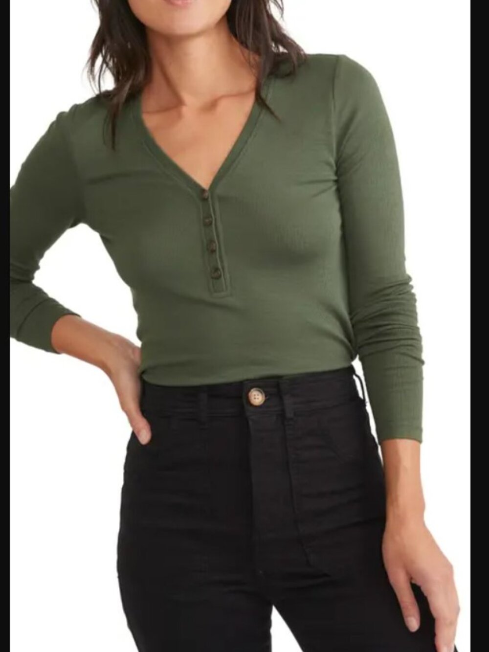 Marine Layer Size Large/L Green Deep Neck Ribbed Modal Top